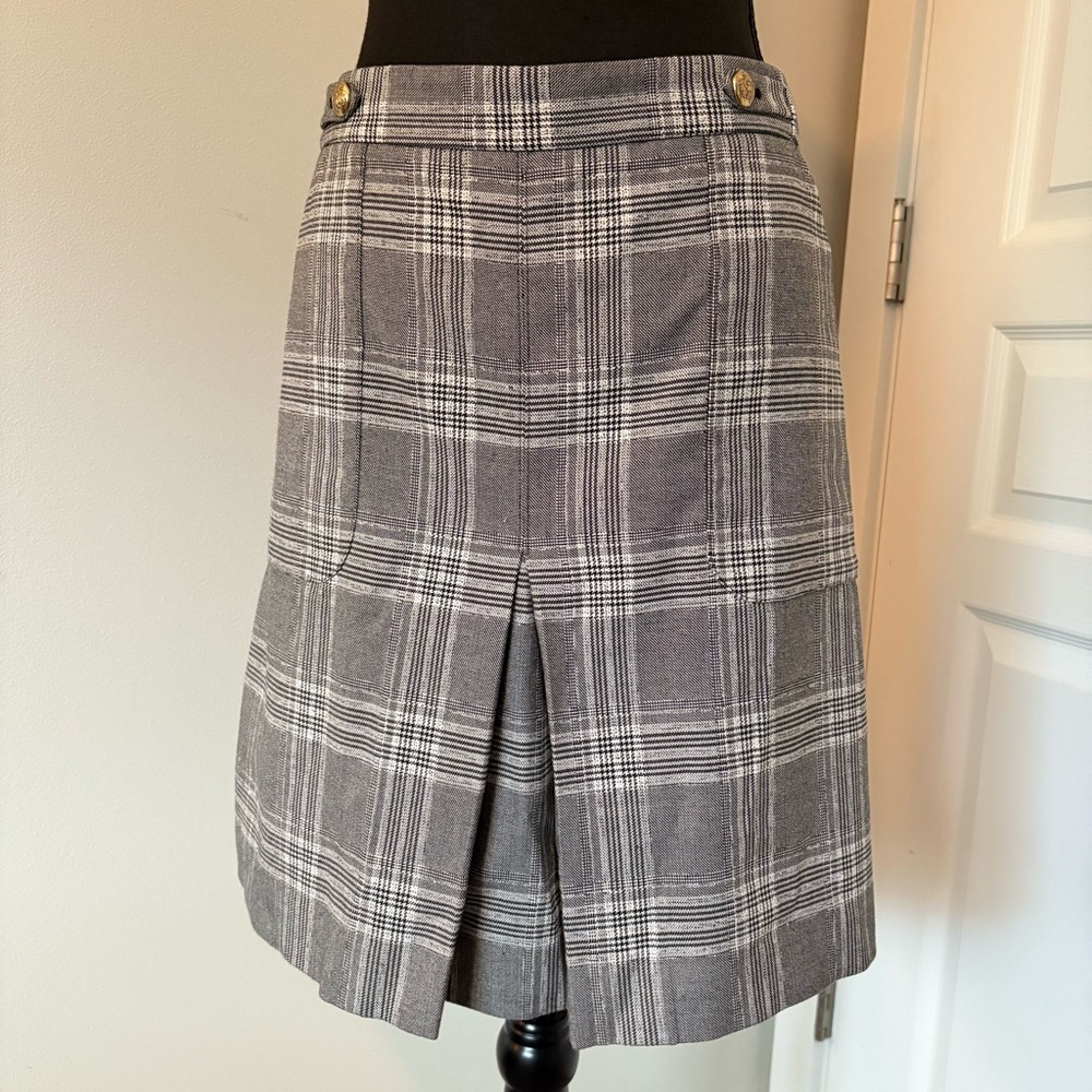 Banana Republic Gray Plaid A-Line Skirt w Kick Pleat - Clueless Dark Academia
